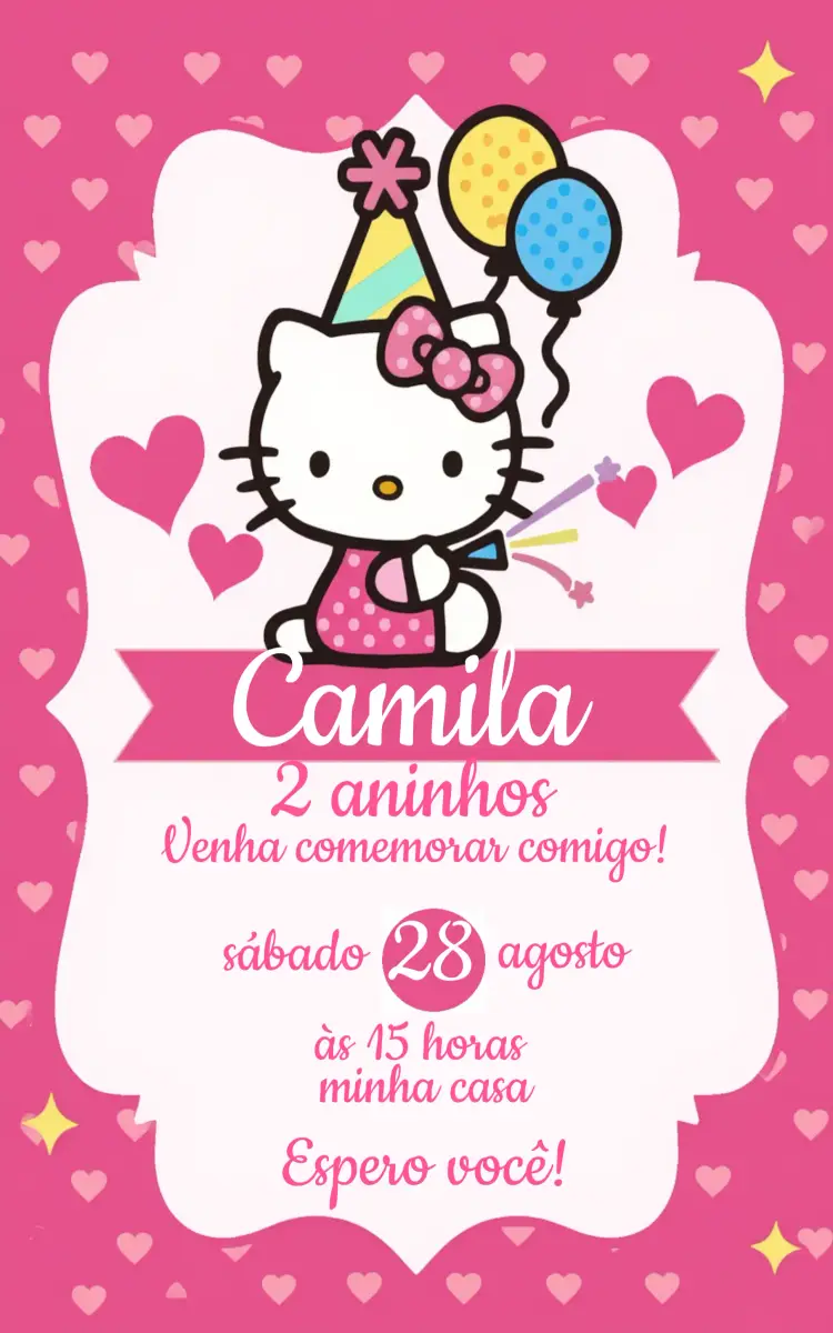 Convite Hello Kitty Rosa