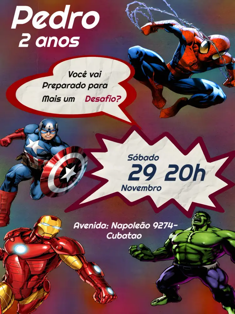 Convite Heróis Marvel Infantil