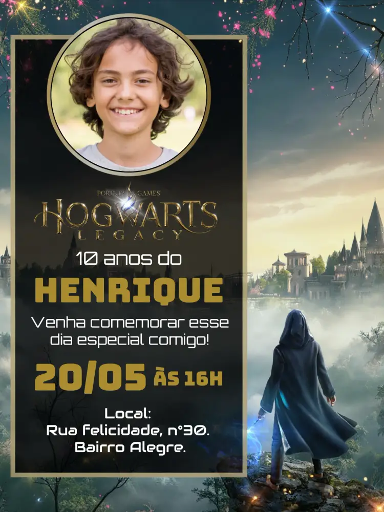 Convite Hogwarts Legacy Com Foto Potter