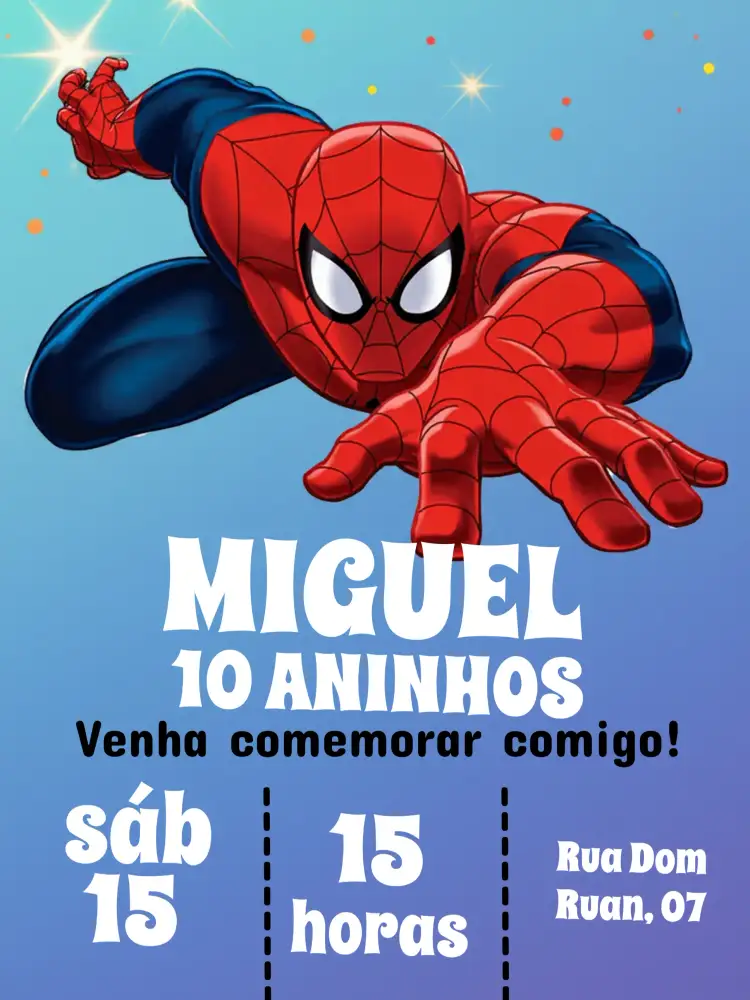 Convite Homem Aranha – tema Mais pesquisados colorido, super-heróis, aventura, moderno, divertido