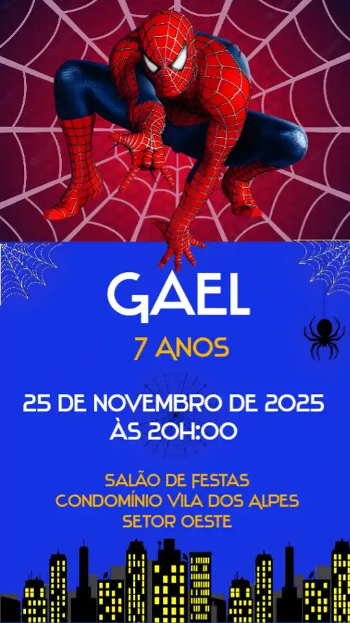 Convite Homem Aranha – tema Aniversário Infantil colorido, aventura, super-herói, moderno, divertido, infantil