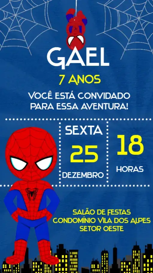 Convite Homem Aranha – tema Aniversário Infantil vibrante, super-herói, colorido, divertido, moderno