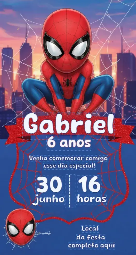 Invitación Hombre araña editable y personalizable
