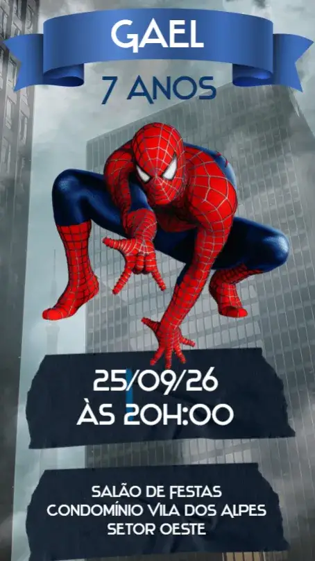 Invitación Homem Aranha – tema Aniversário Infantil colorido, moderno, divertido, super-heróis, ilustrações animadas, estilo comic