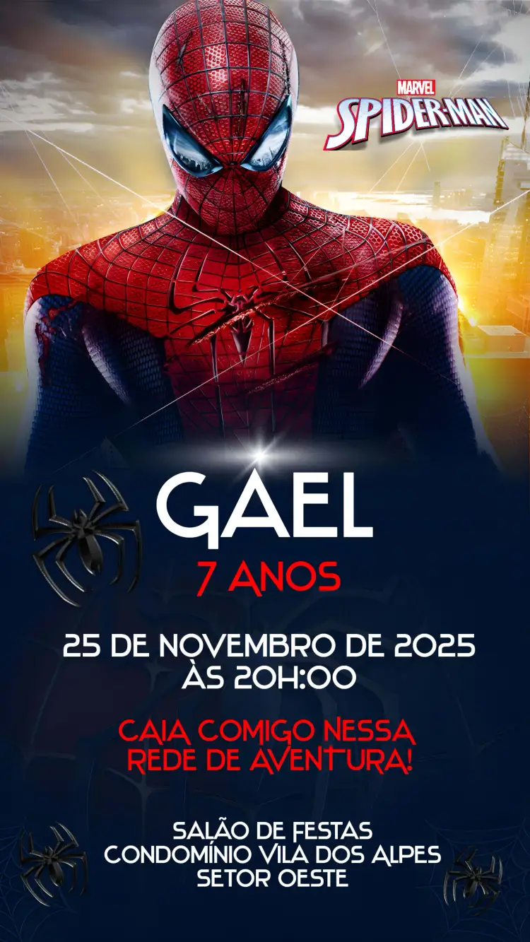 Convite Homem Aranha – tema Aniversário vibrante, moderno, temático, colorido, divertido, jovial