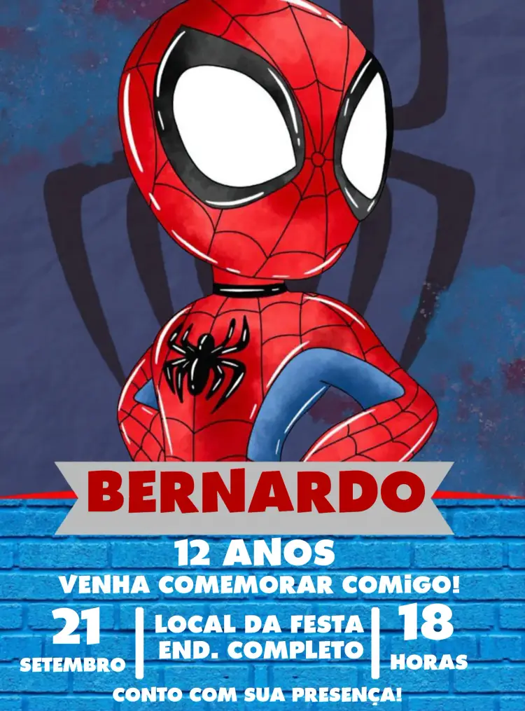 Convite Homem Aranha Aquarela Azul