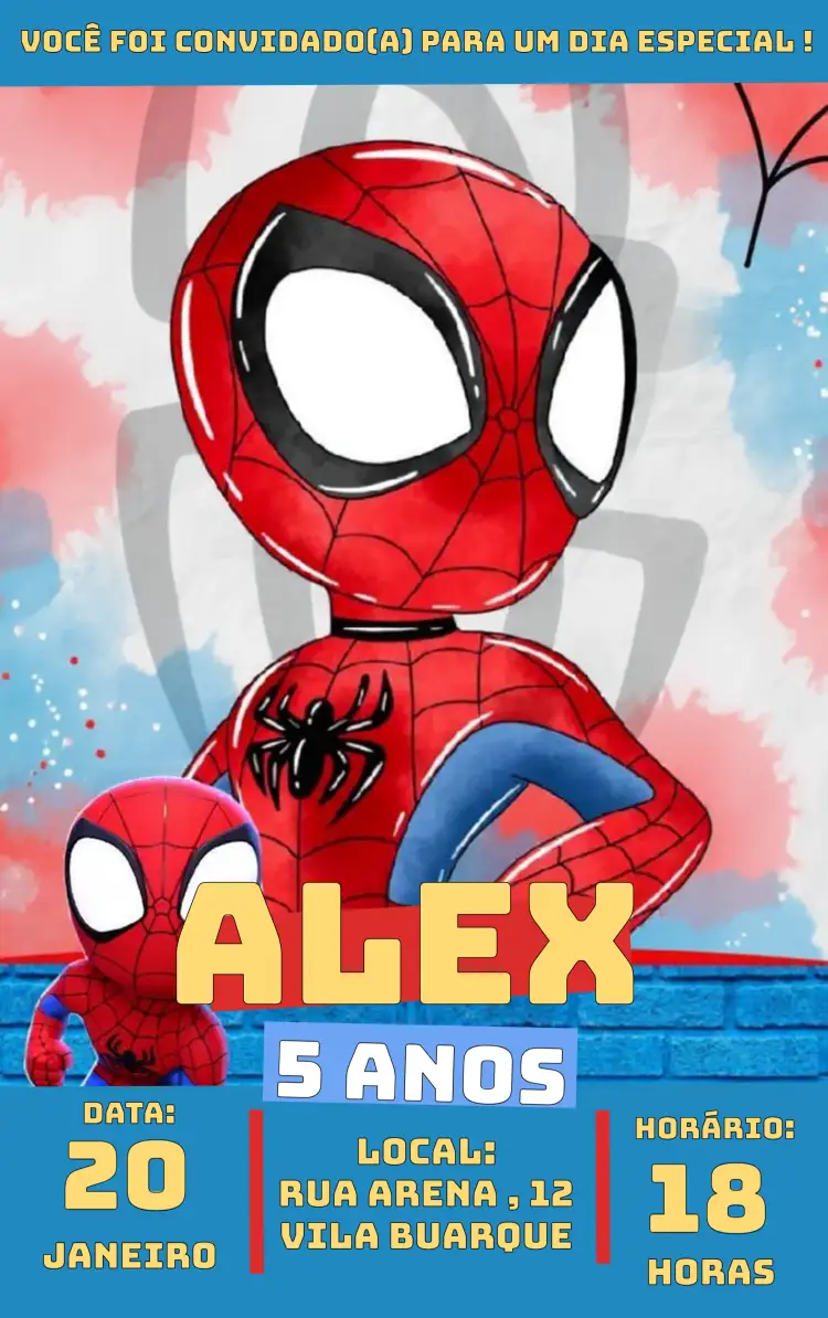 Convite Homem Aranha Aquarela Homemaranha – tema Mais pesquisados colorido, aquarela, super-herói, temático, infantil, divertido