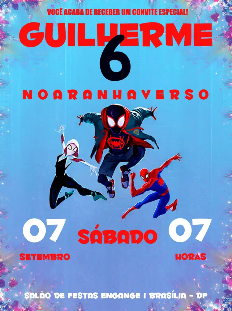Convite Homem Aranha Através Do Aranhaverso Man – tema Mais pesquisados moderno, colorido, temático, super-herói, divertido