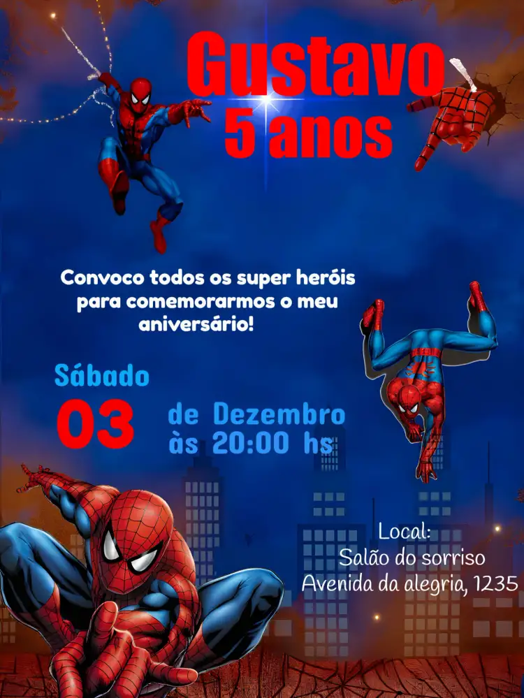 Convite Homem Aranha Azul – tema Mais pesquisados moderno, colorido, divertido, temático, infantil