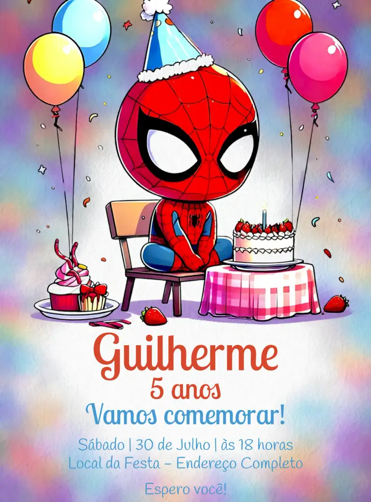 Convite Homem Aranha Baby Vingador – tema Mais pesquisados moderno, colorido, fofo, temático, infantil