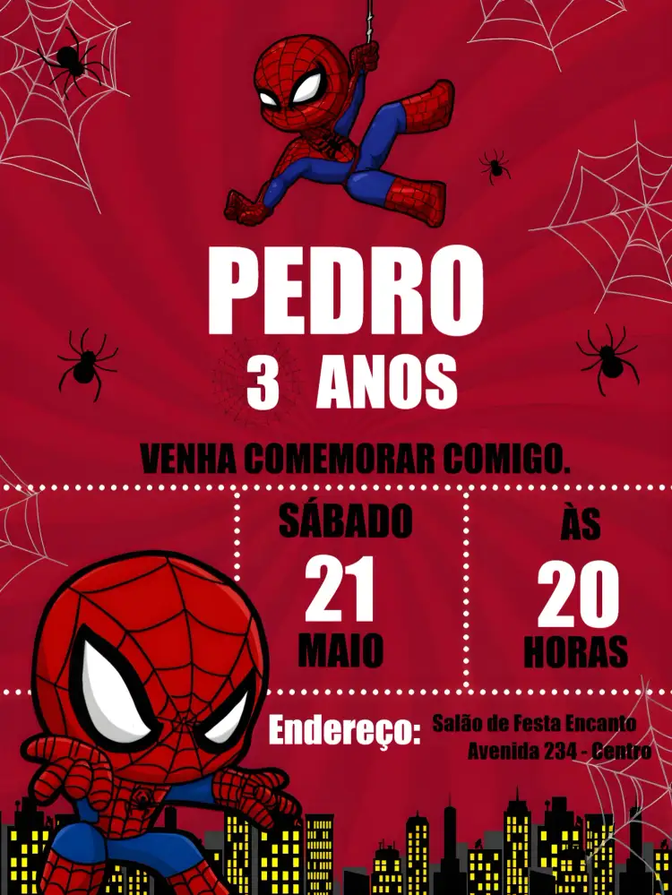 Convite Homem Aranha Cute Festa – tema Mais pesquisados fofo, colorido, moderno, infantil, temático
