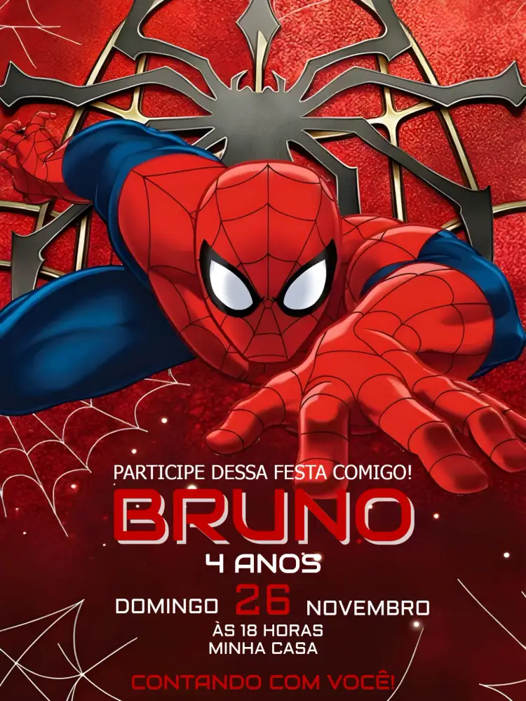 Convite Homem Aranha Editar – tema Mais pesquisados super-heróis, colorido, moderno, interativo, divertido, temático