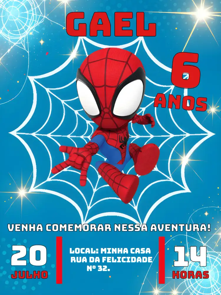 Convite Homem Aranha No Aranhaverso Azul – tema Mais pesquisados azul, vermelho, amarelo, super-herói, moderno