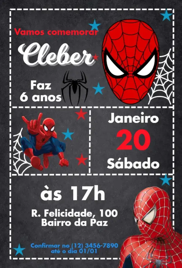 Convite Homem Aranha Quadro Negro – tema Mais pesquisados quadro negro, super-herói, aventura, colorido, infantil