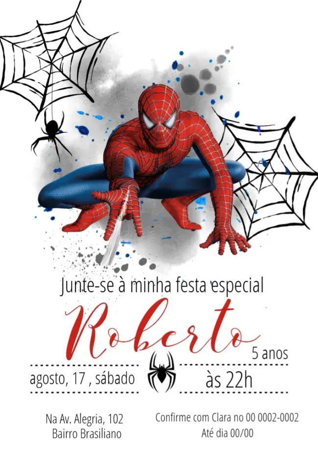 Convite Homem Aranha Spider – tema Mais pesquisados moderno, colorido, super-heróis, divertido, infantil