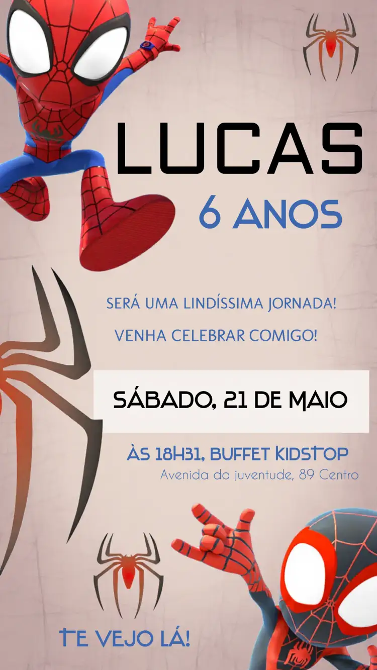 Convite Homem Aranha Toy Azul – tema Mais pesquisados super-heróis, infantil, colorido, divertido, moderno, temático