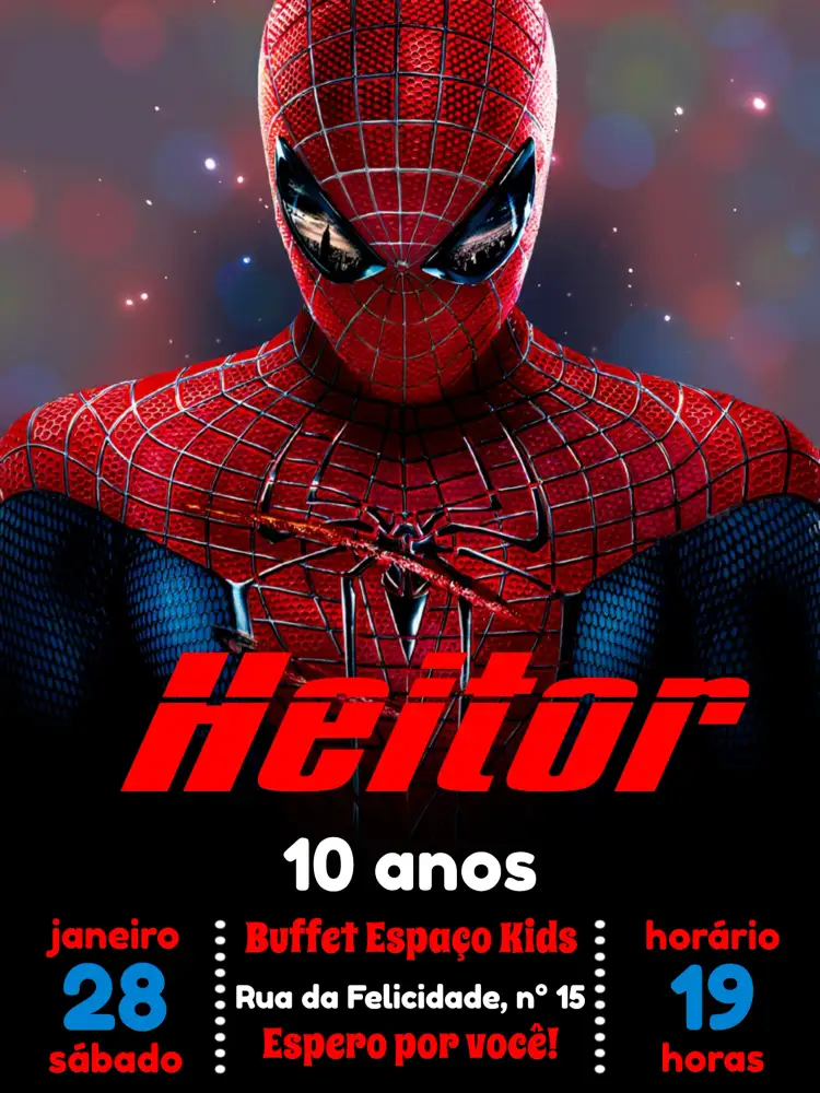 Convite Homem Aranha Vermelho – tema Mais pesquisados super-herói, aventura, infantil, moderno, colorido