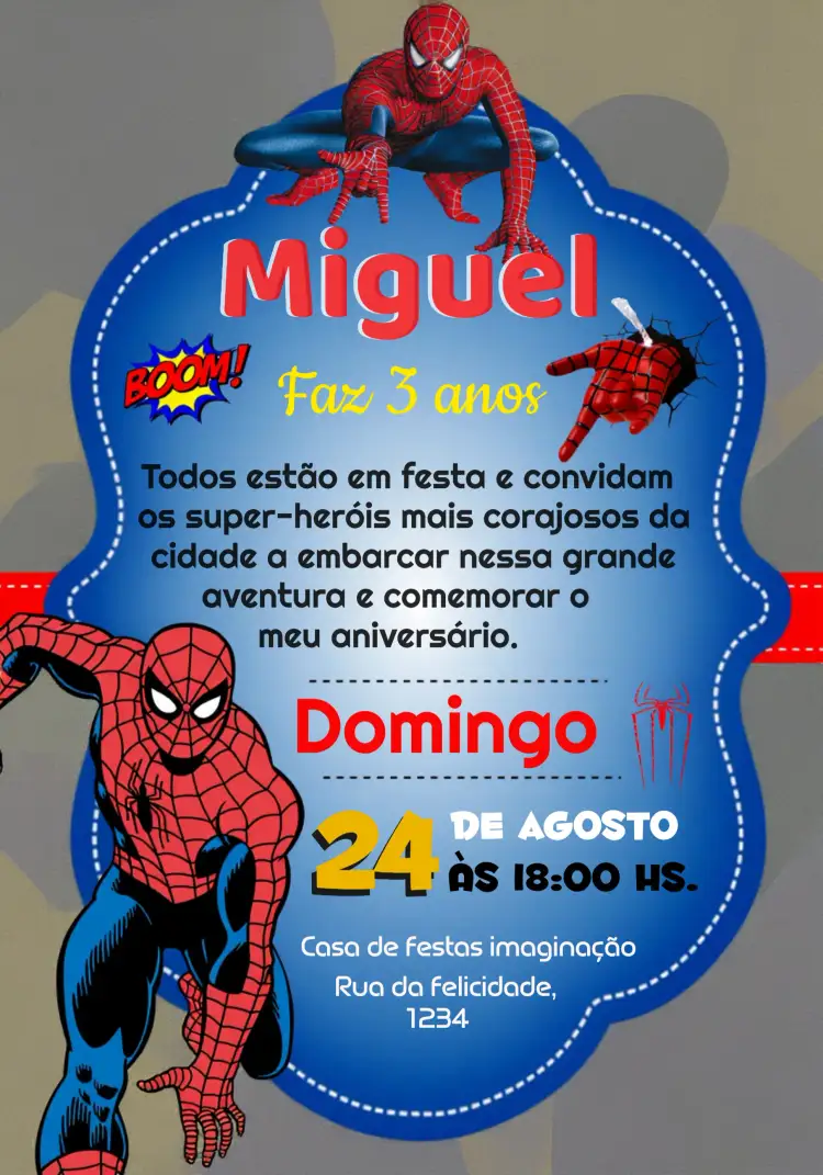Convite Homem Aranha Vermelho – tema Mais pesquisados super-herói, colorido, moderno, divertido, infantil