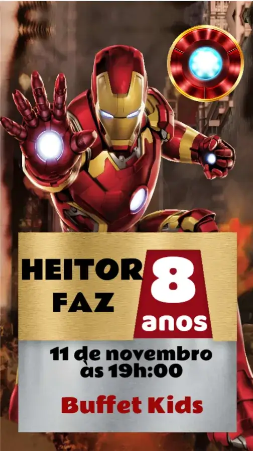 Convite Homem de Ferro – tema Aniversário Infantil moderno, colorido, temático, super-heróis, animado