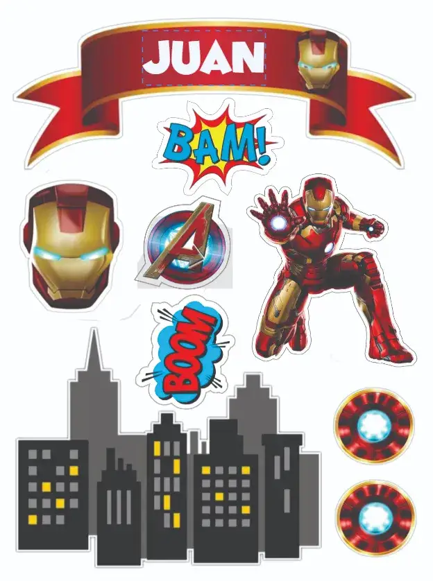 Convite Homem de ferro – tema Topo de bolo cores vibrantes, estilo moderno, elementos gráficos de super-heróis, inspirado na Marvel, design divertido, temática infantil