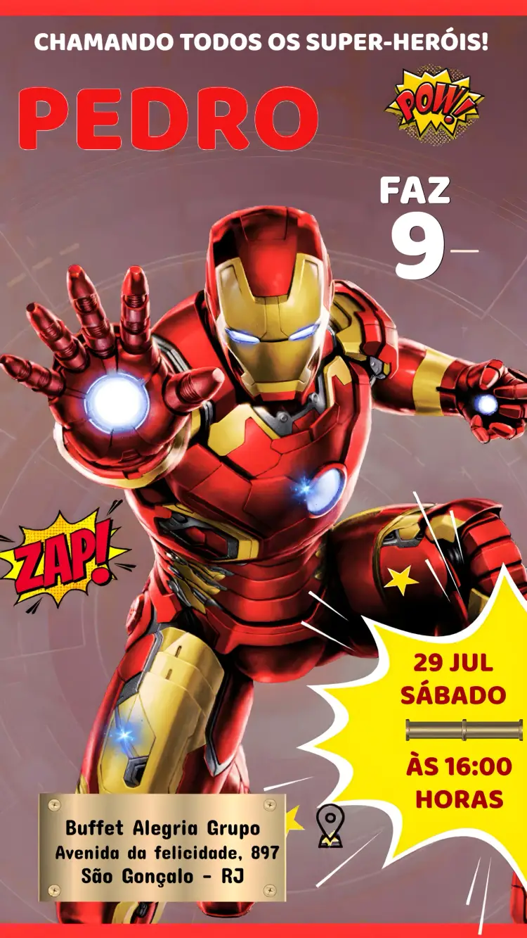 Convite Homem De Ferro Marvel