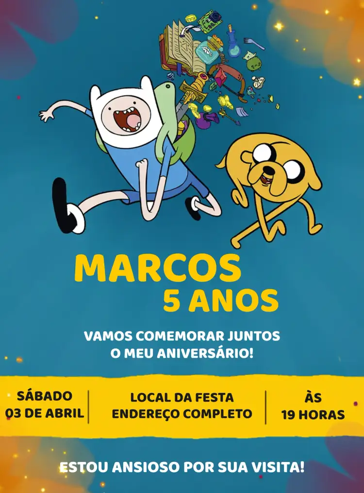 Convite Hora Da Aventura Azul – tema Mais pesquisados desenho animado, aventura