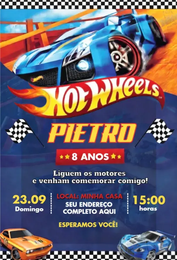 Invite Hot Wheels 2 editable and customizable