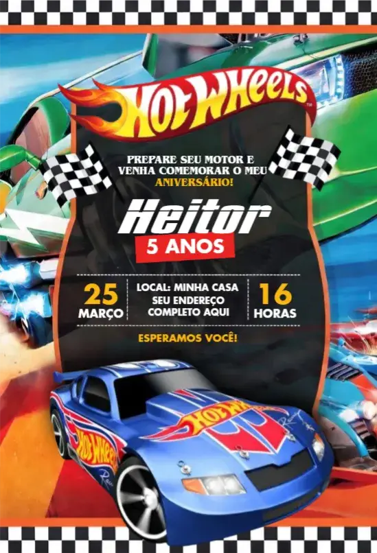 Invite Hot Wheels 3 editable and customizable