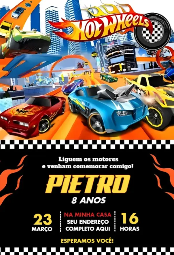 Invite Hot Wheels 4 editable and customizable