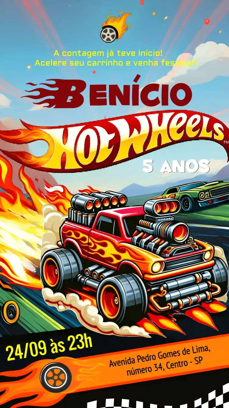 Convite Hot Wheels Carros