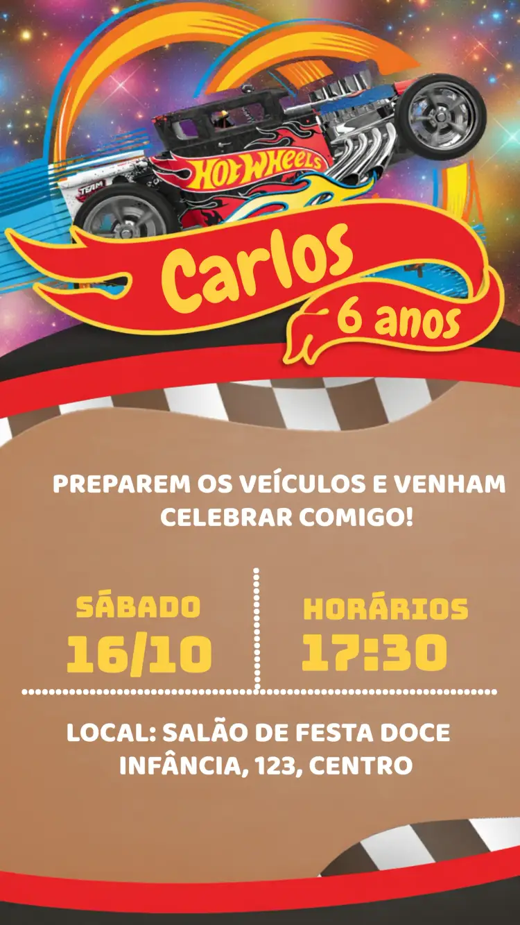 Convite Hot Wheels Festa