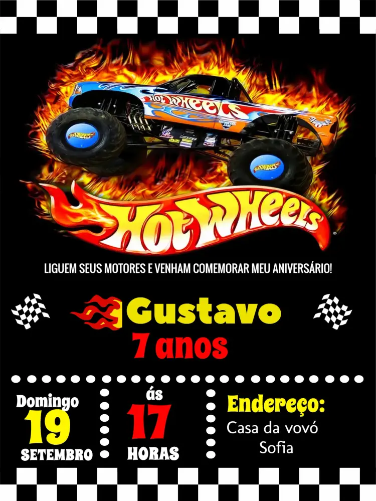 Convite Hot Wheels Festa