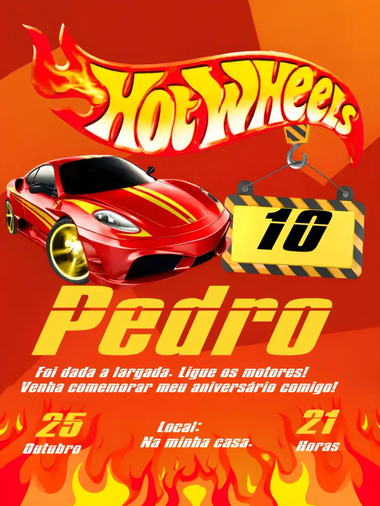 Convite Hot Wheels Vermelho