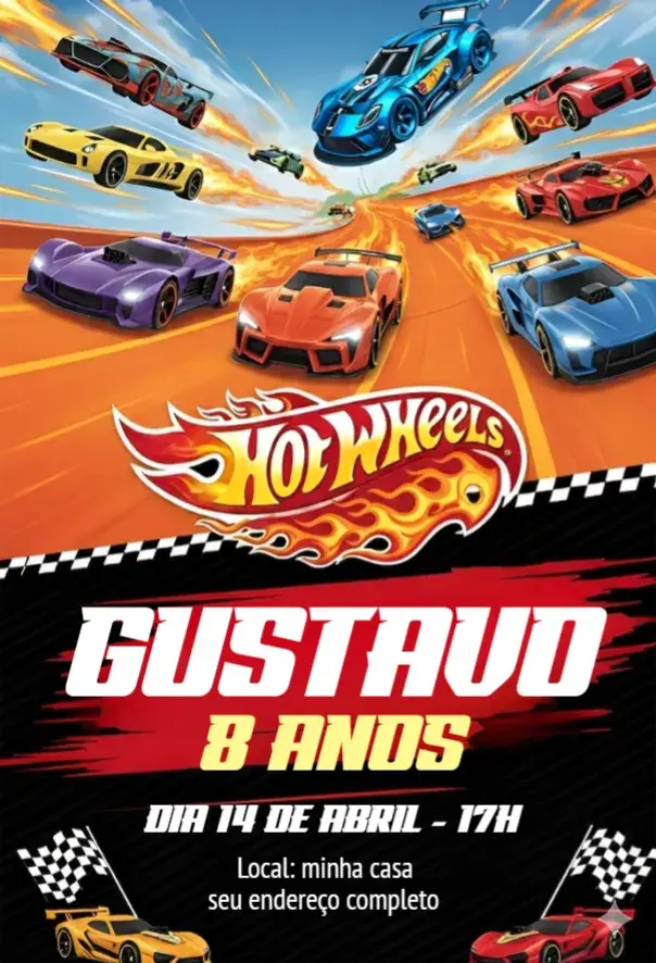 Invite Hot Wheels 5 editable and customizable
