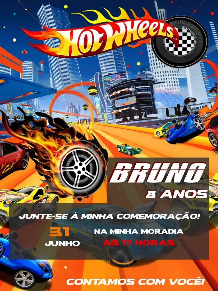 Convite Hot Whells Colorido – tema Mais pesquisados colorido, divertido, temático, moderno, dinâmico, infantil