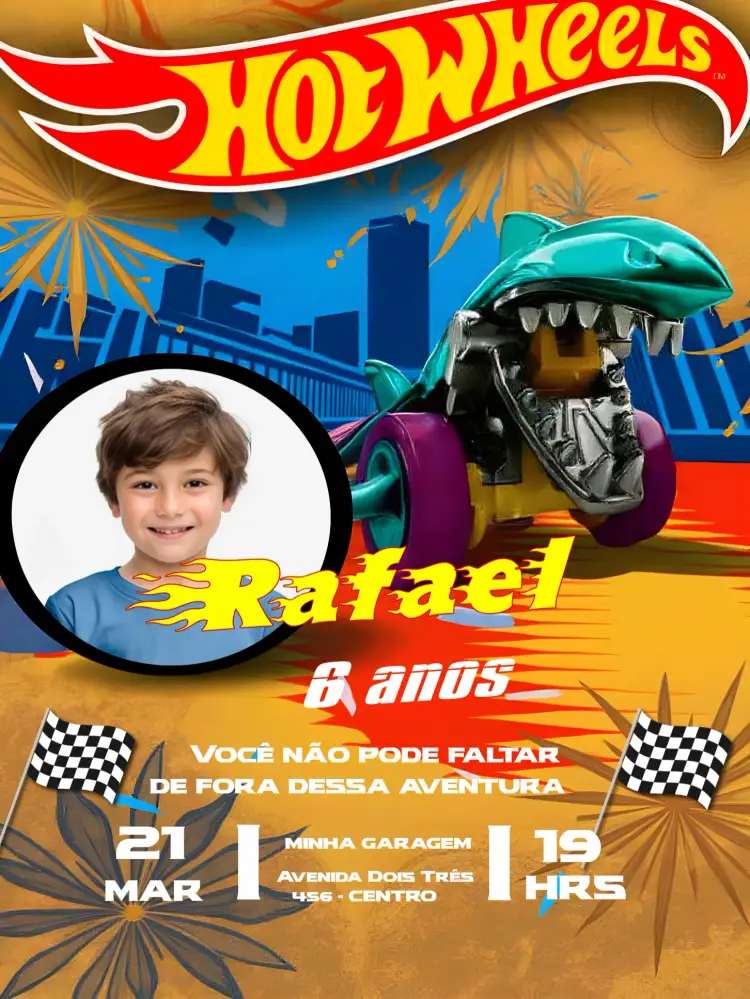 Convite Hotwheels Com Foto Carrinho