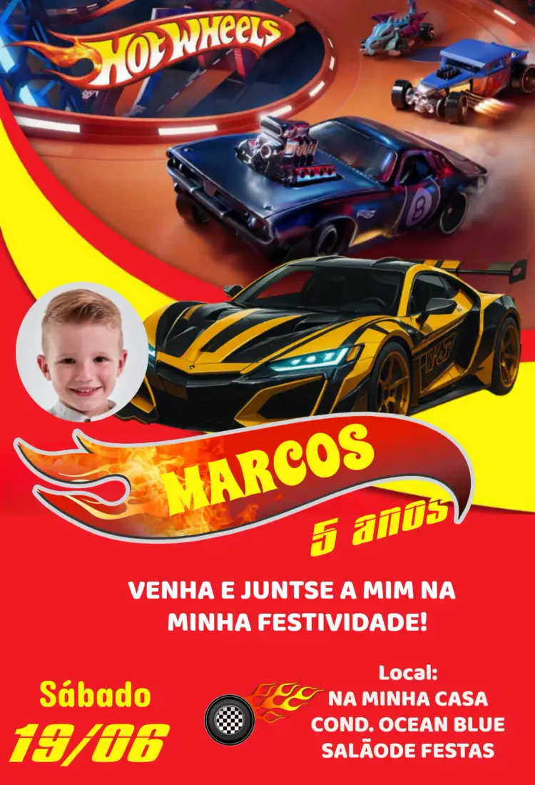 Convite Hotwheels Com Foto Carrinhos