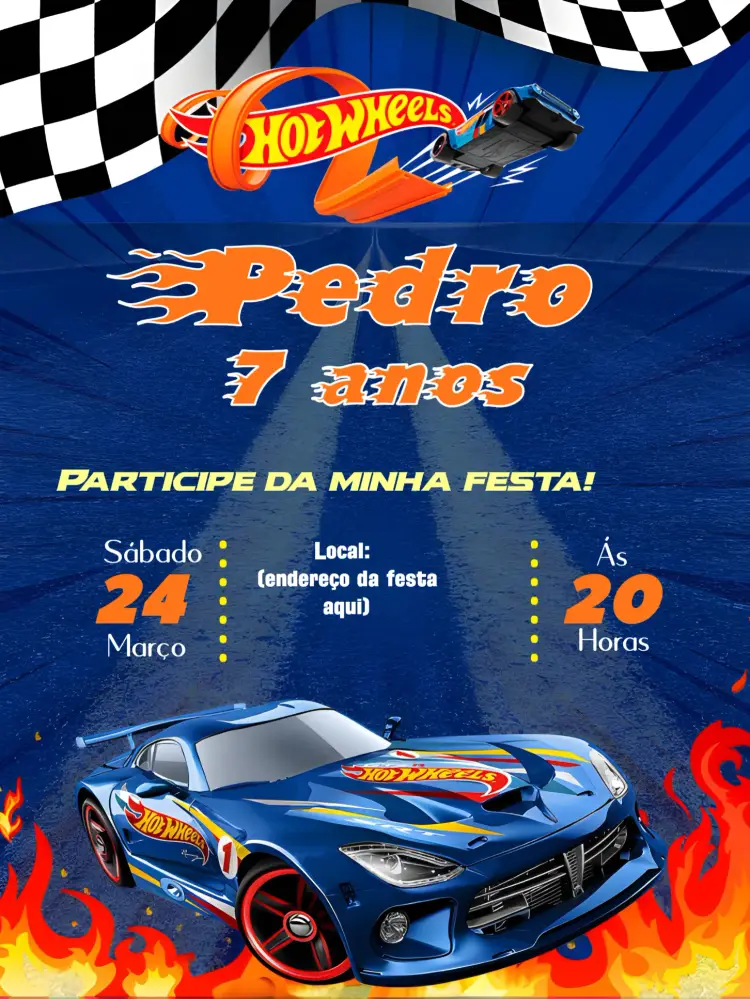 Convite Hotwheels Corrida