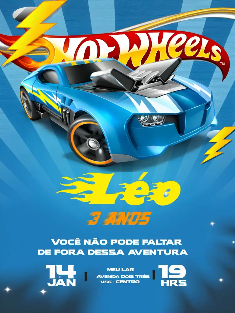 Convite Hotwheels Infantil