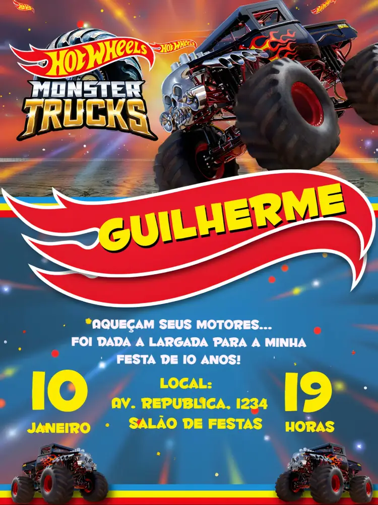 Convite Hotwheels Vermelho