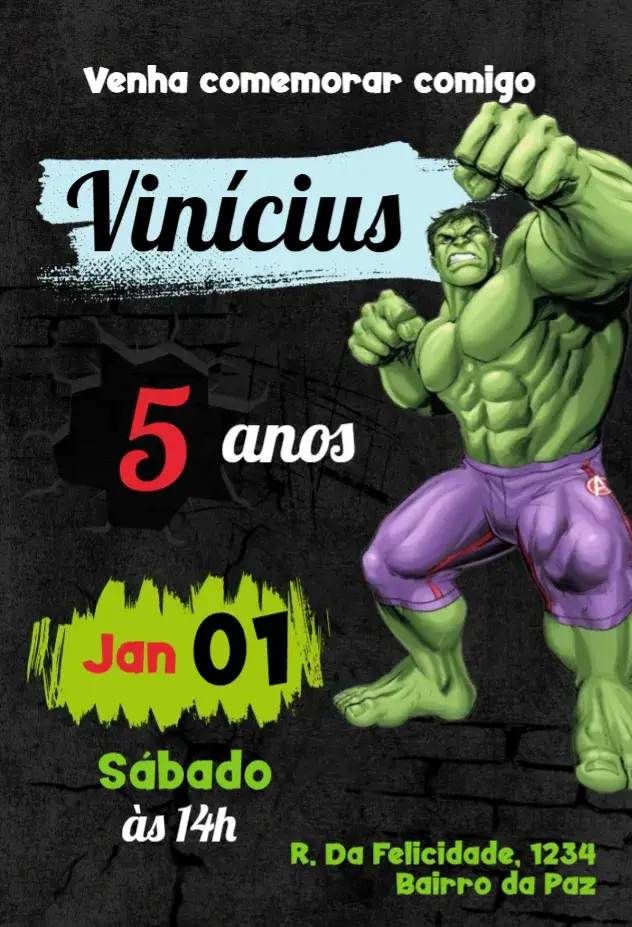 Convite Hulk Parede