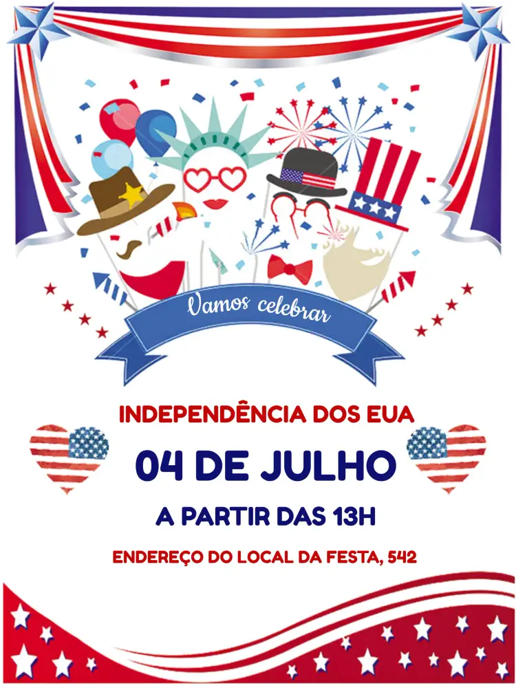 Convite Independência Dos Eua Vermelho