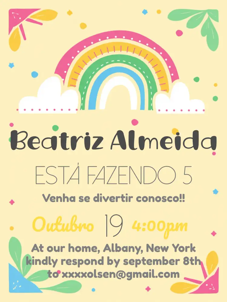 Convite Infantil Arco-íris Amarelo