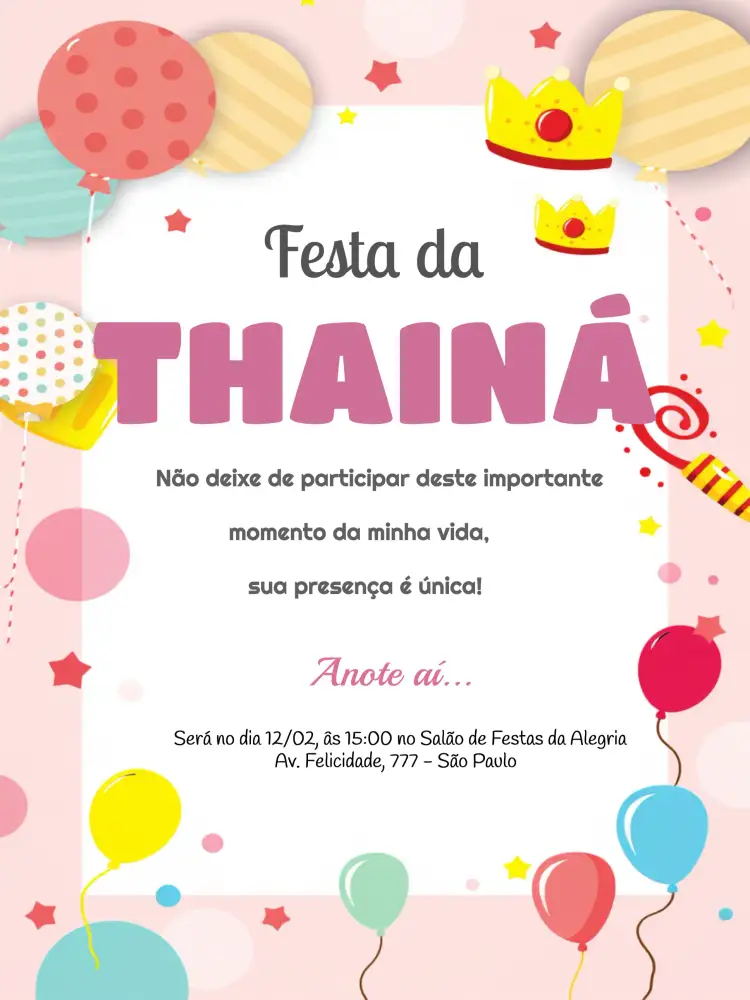 Convite Infantil Colorido Bolo – tema Aniversário Infantil colorido, lúdico, divertido, festa temática, rosa, infantil