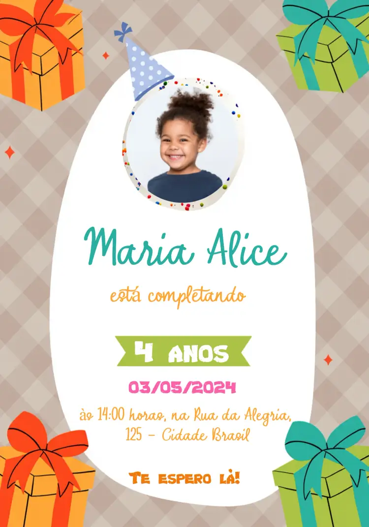Convite Infantil Com Foto Branco