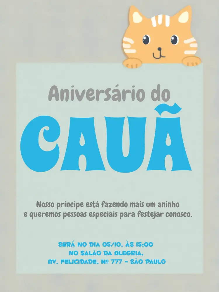 Convite Infantil Gatinho Gato