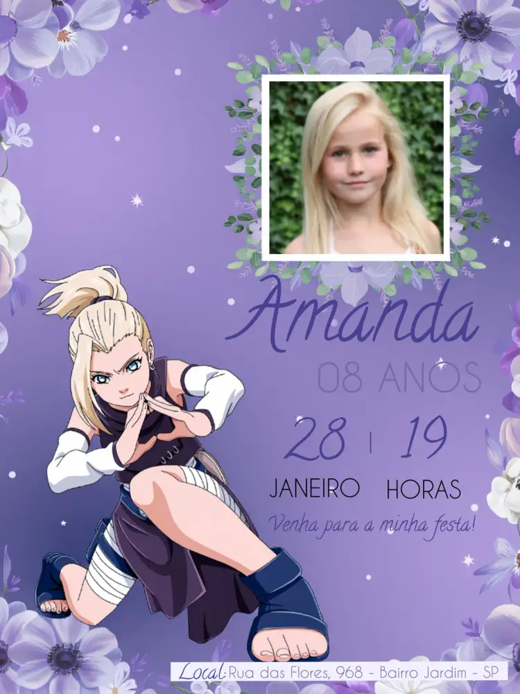 Convite Ino Naruto Com Foto Branco