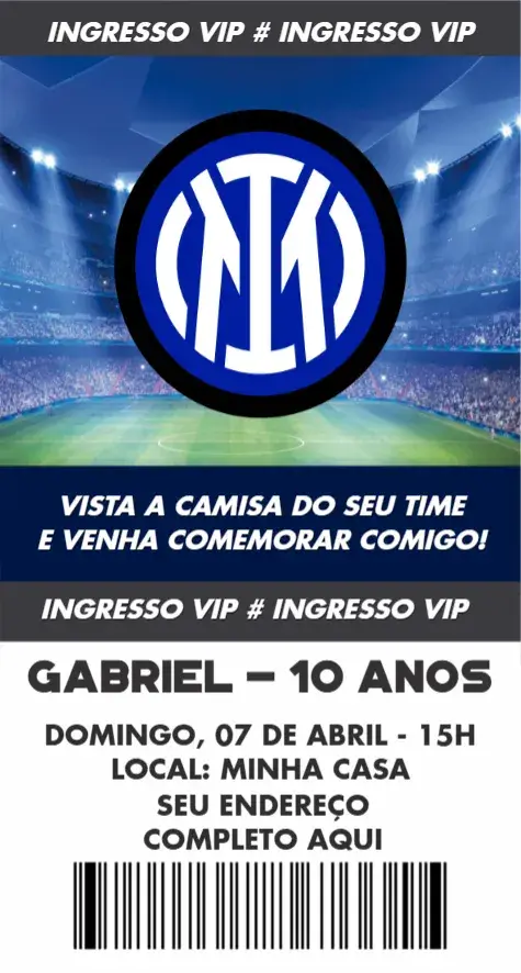 Convite Inter de Milão ingresso