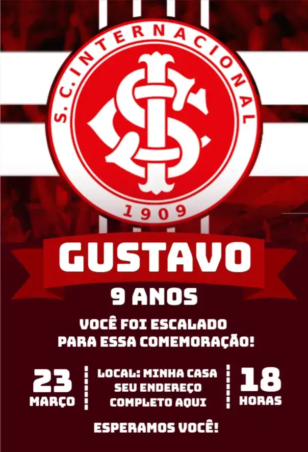 Convite Internacional 2 – tema Aniversário futebol, moderno, colorido, esportivo, temático