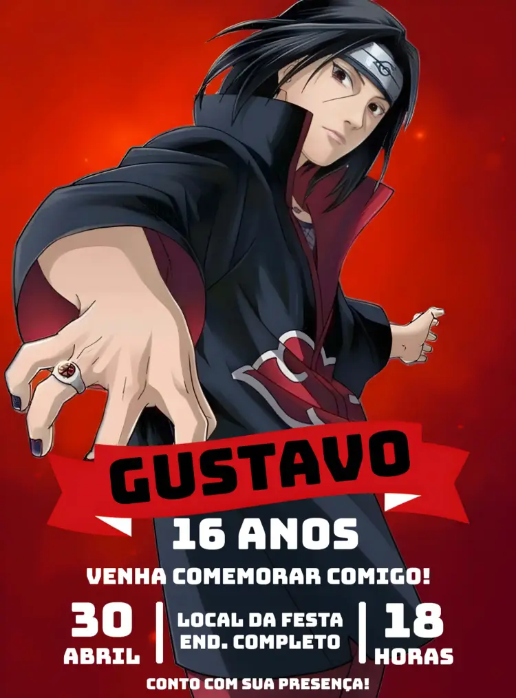 Convite Itachi Akatsuki Ninja